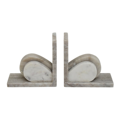 S/2 6 Eared Onyx & White Marble Bookends, Beige