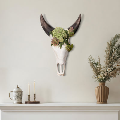 18 Bull Skull With Succulents, Multi