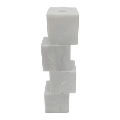 10x3 Stacked Cube Marble Taper Holder, White