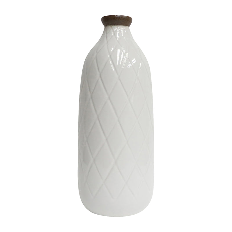 CER, 9 PLAID TEXTURED VASE, WHITE