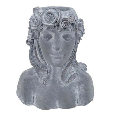 RESIN, 19 LADY W/ ROSES, GRAY