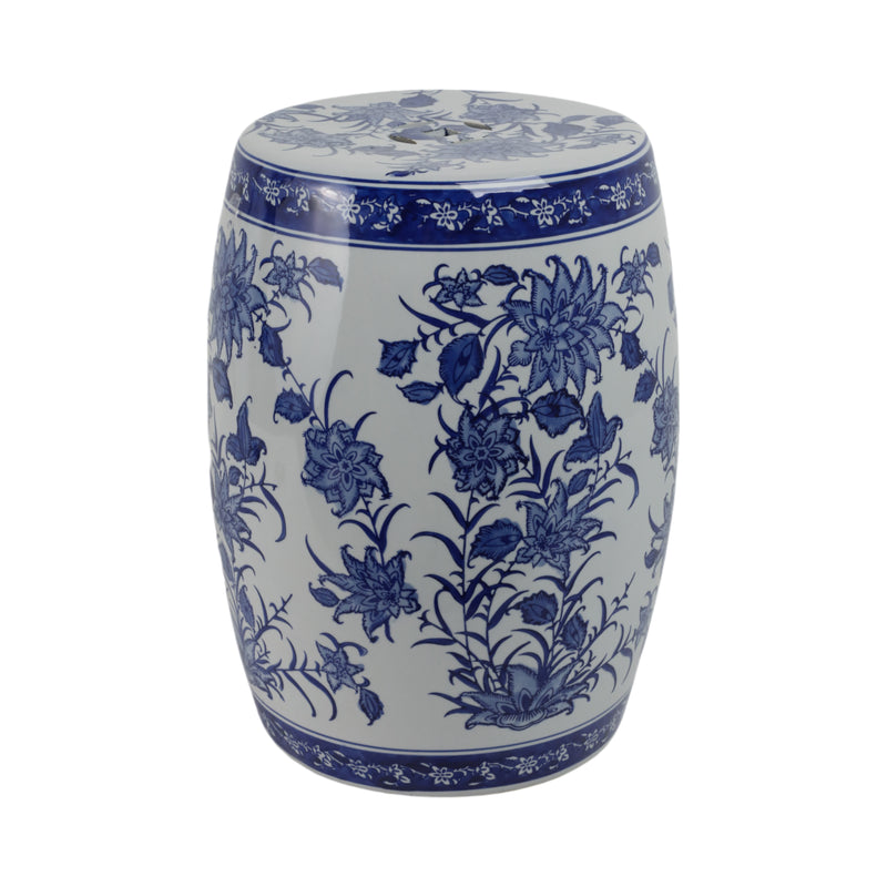 Cer,18 Pinwheel Flower Chinoiserie Stool,blu/wht