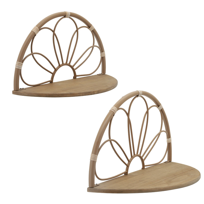 METAL, S/2 11/13 ARCHED FLOWER WALL SHELVES,BROWN