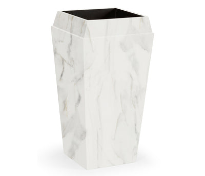 JC Outdoor - Biscayne Collection - Medium Square Faux White & Grey Marble Planter