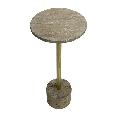 26 TRAVERTINE ACCENT TABLE, NATURAL/GOLD KD