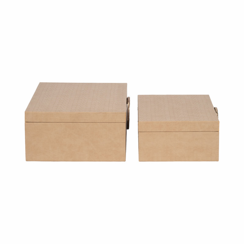 Faux Leather, S/2 12/14 Croc Boxes, Nude/gold