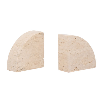 TRAVERTINE, S/2 5 HALF DOME BOOKENDS, TAN