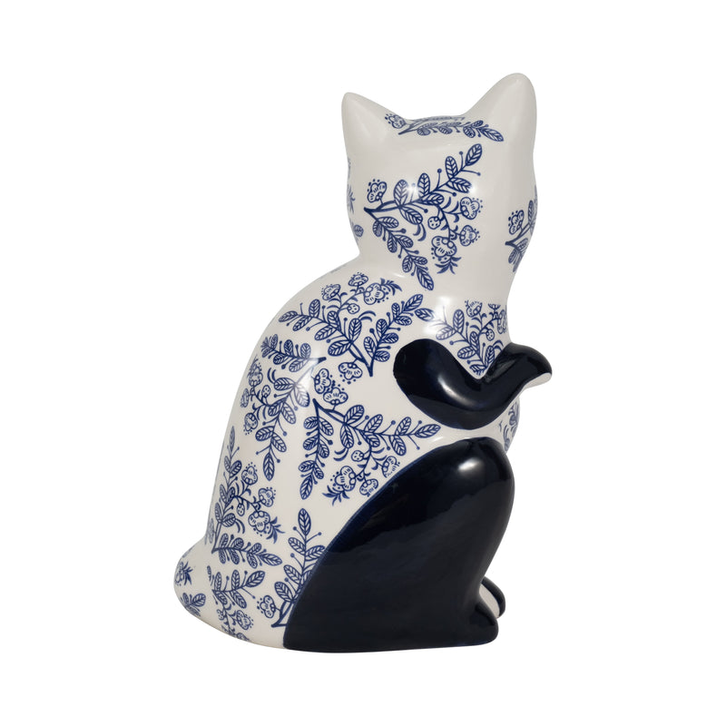 CER, 10 SITTING CHINOISERIE CAT, BLUE/WHITE