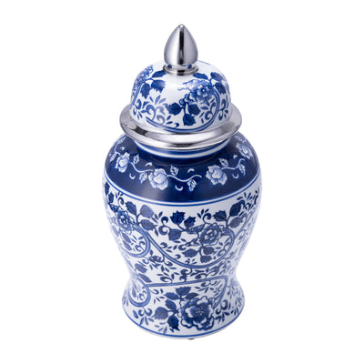 EC CER,14BLUE/WHITE TEMPLE JAR, SILVER