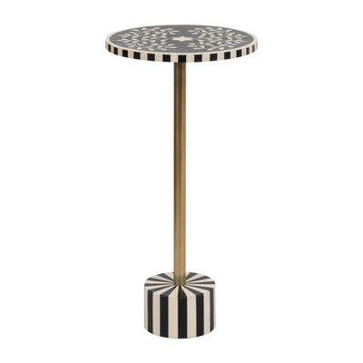 METAL, 24 HARLEQUIN STRIPE ACCENT TABLE, BLACK/WH