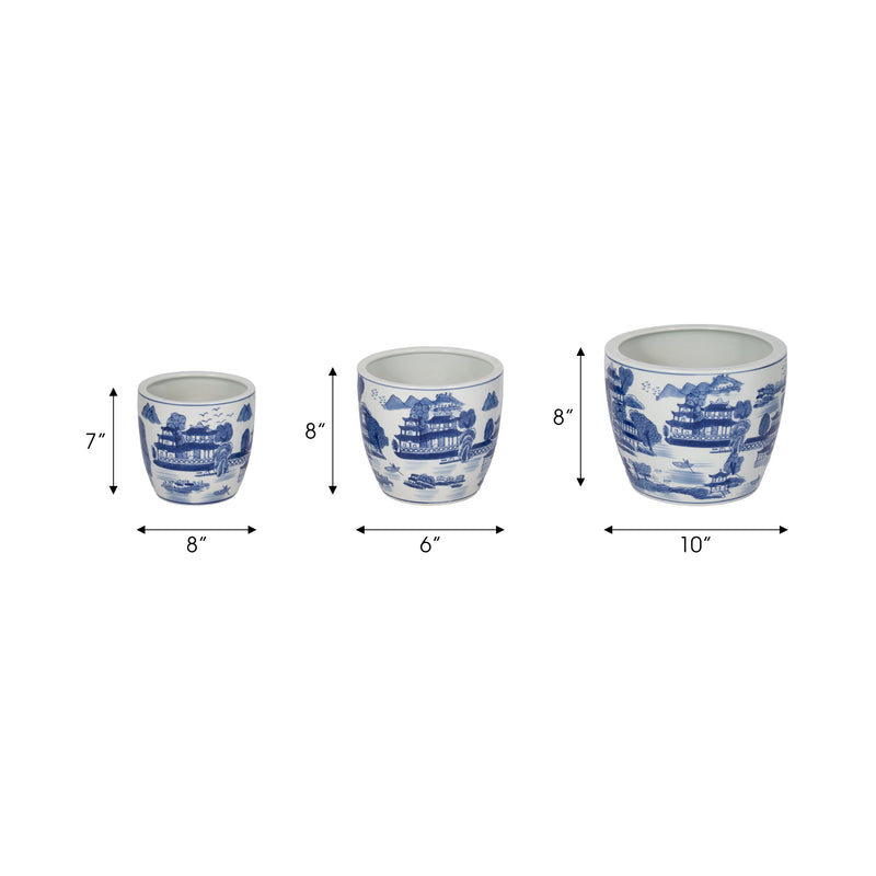 CER, S/3 6/8/10 CHINOISERIE PLANTERS, BLUE/WHITE