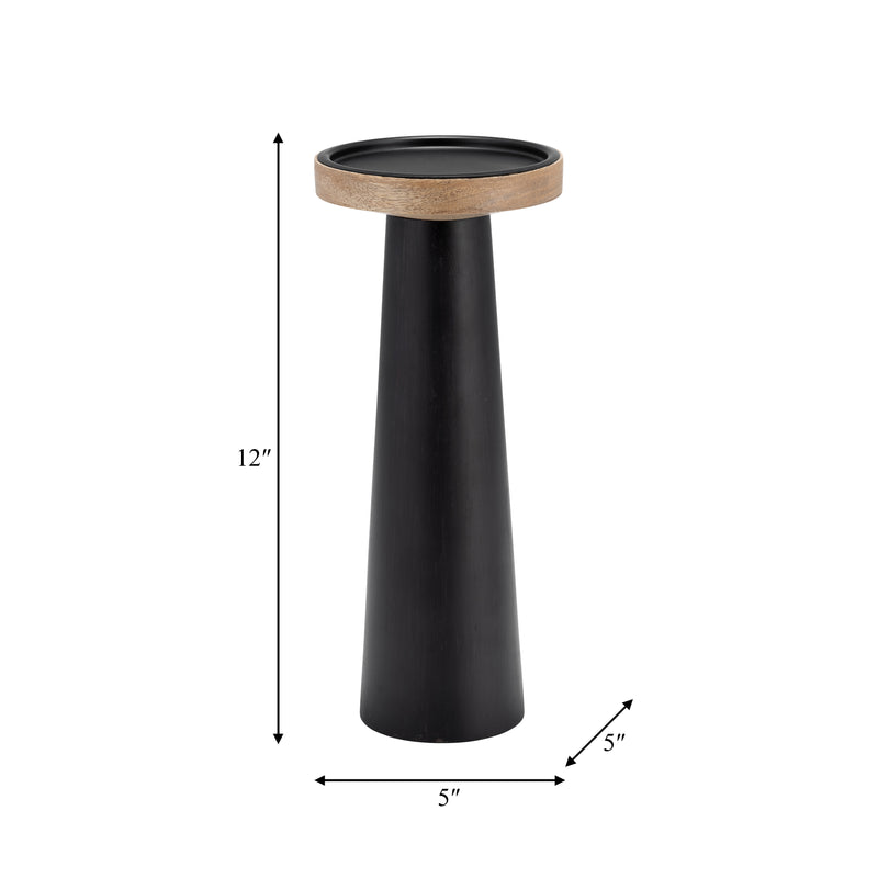 Wood, 12 Flat Candle Holder Stand, Black/Natural