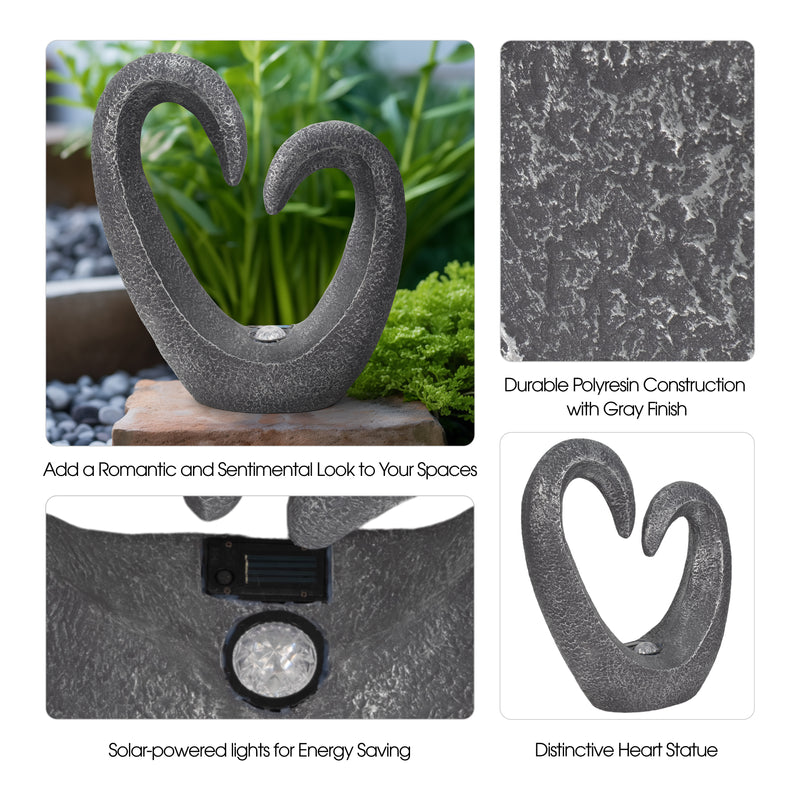 19 Heart Statue With Solar, Dark Grey