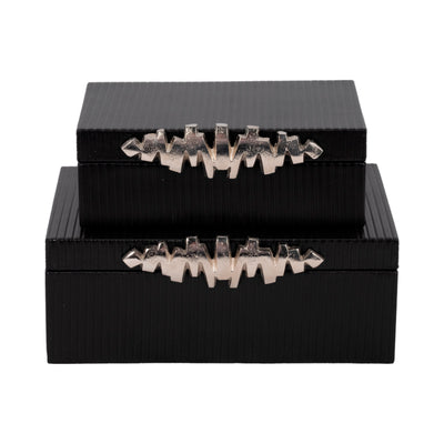 S/2 9/11 Boxes With Lines & Silver Handle, Black