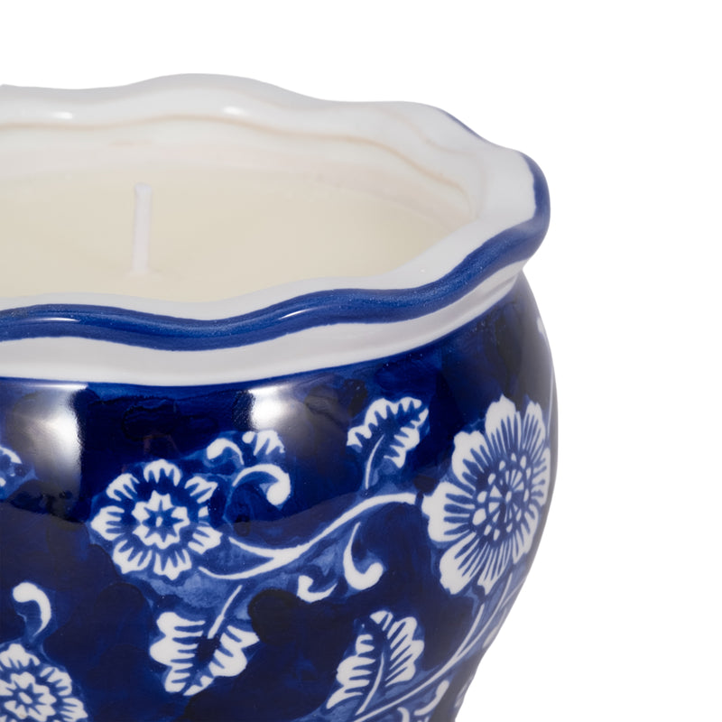 4, 7oz Round Chinoiserie Candle , Blue/white