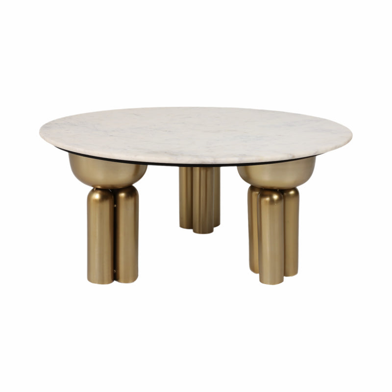 Metal, 36 Marble Top Coffee Table, Gold/white,kd