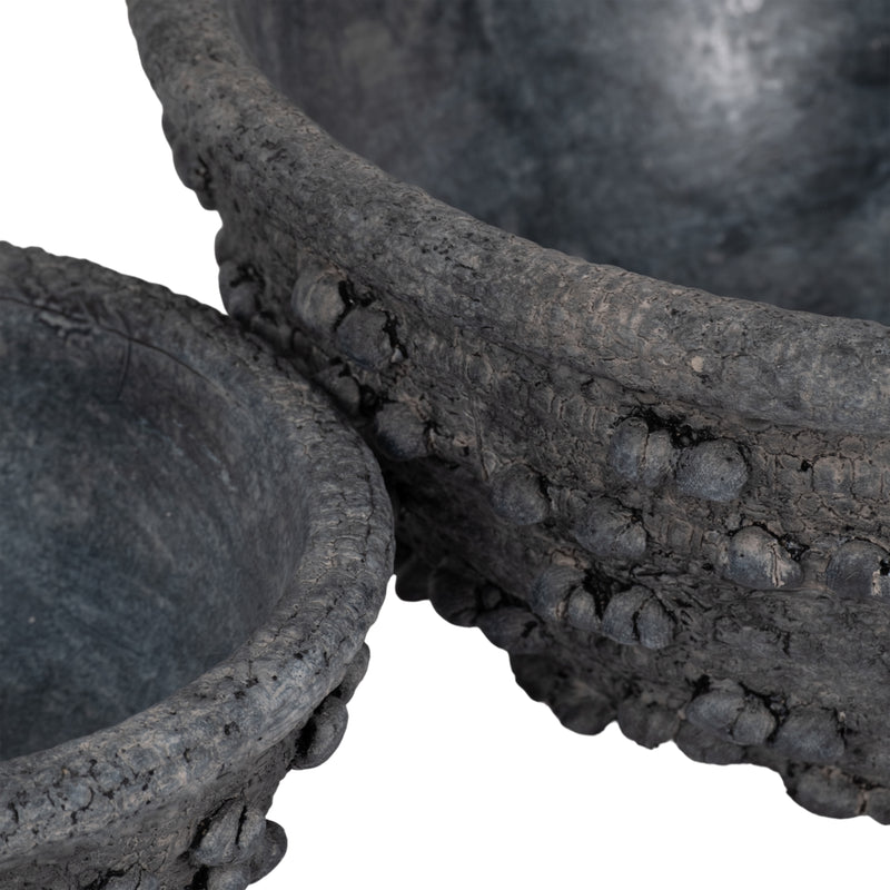 S/2 8/12 Textured Knobby Knot Bowls, Black