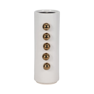 Cer, 13 Vase W/ Side Knobs, White/gold