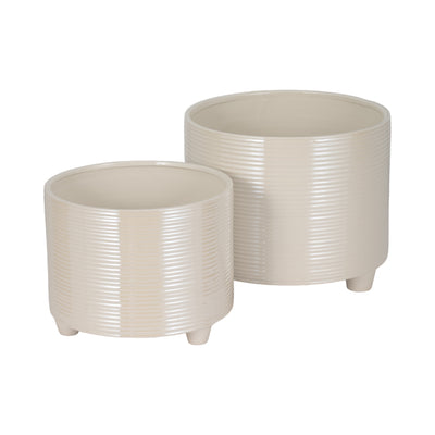 S/2 10/12 Iridescent Ribbed Planters, Ivory