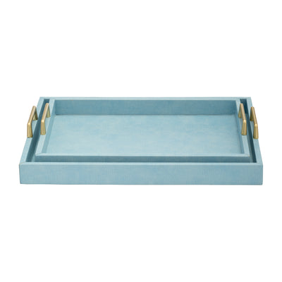 S/2 16/18L FAUX SNAKESKIN TRAYS, AQUA