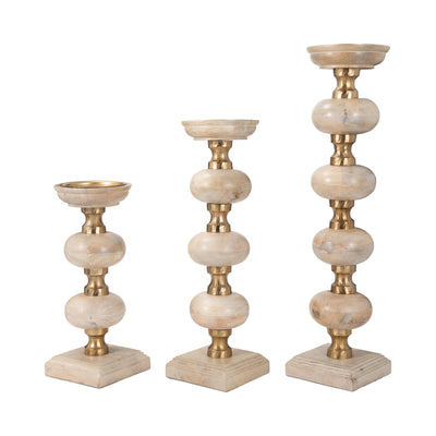 S/3 14/19/23 Sumpter Natural Wood Candle Sticks