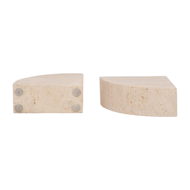 TRAVERTINE, S/2 5 HALF DOME BOOKENDS, TAN