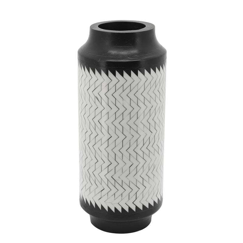 Resin 14h Chevron Vase, Blk/white