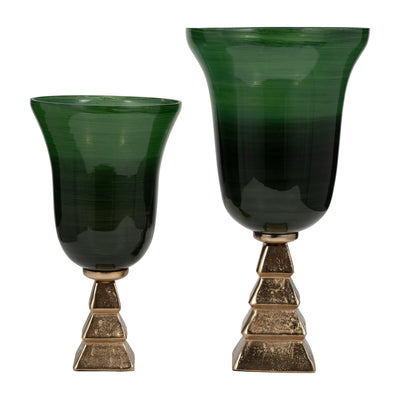 GLASS, 19 5TH AVE VASE ON STAND, GREEN/GOLD