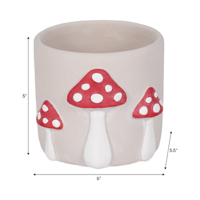 6 Magic Mushroom Applique Planter, Red/white