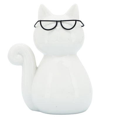 PORCELAIN, 8H CAT W/ GLASSES, WHITE