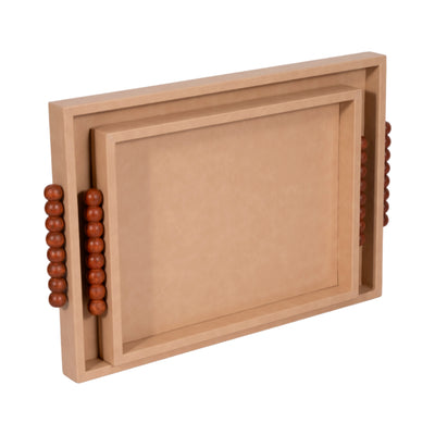 S/2 16/20 Beaded Handle Trays, Ivory