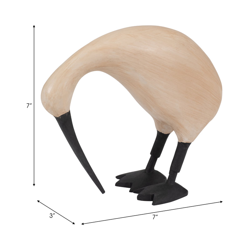 Wood, 7 Kiwi Bird W/ Black Legs, Natural