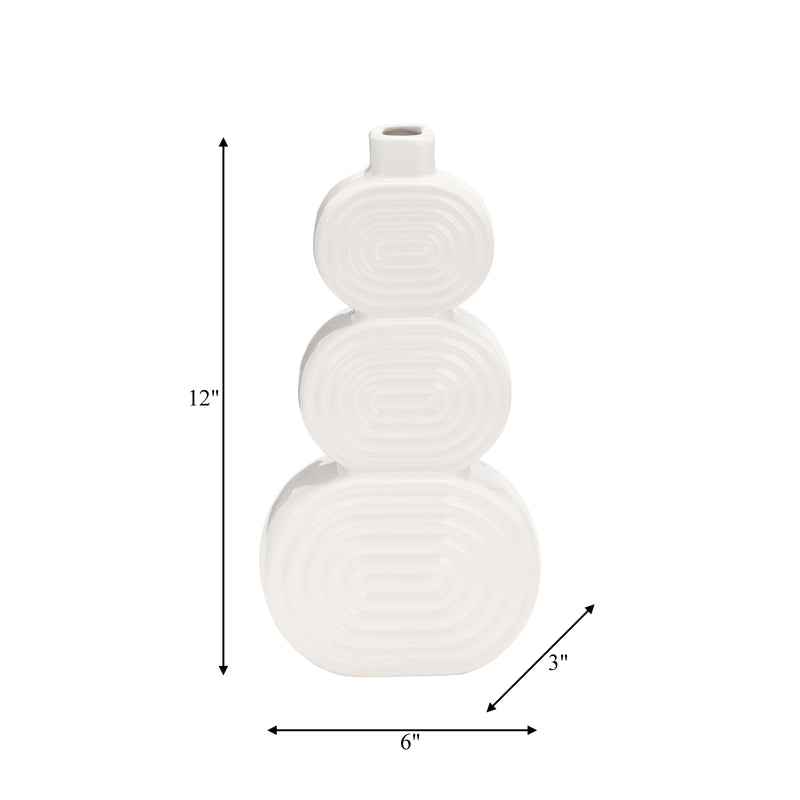 CER, 12 STACKED CIRCLES VASE, WHITE