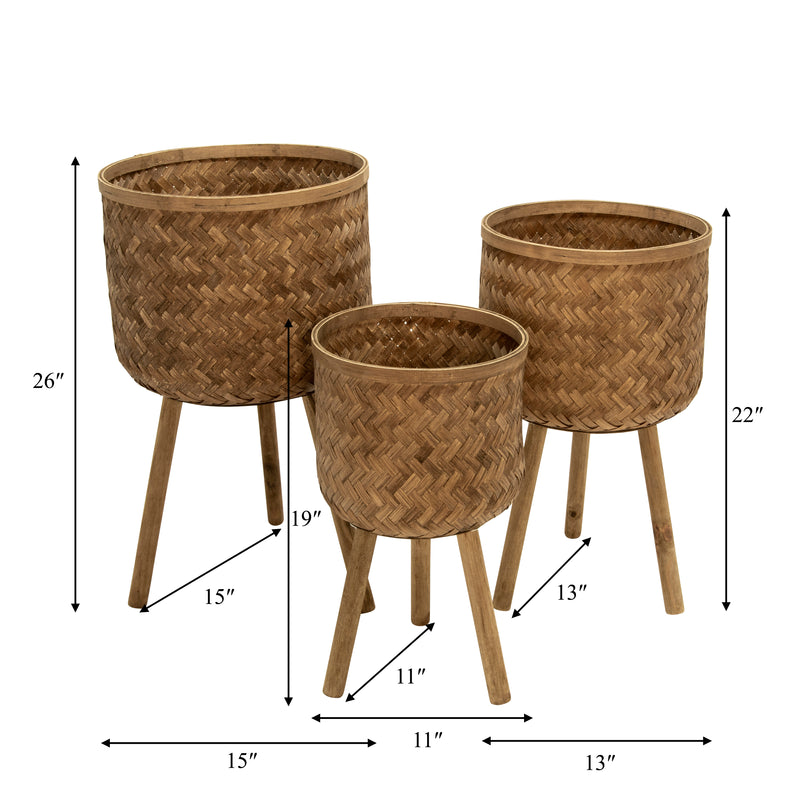 S/3 BAMBOO PLANTERS 11/13/15 BROWN