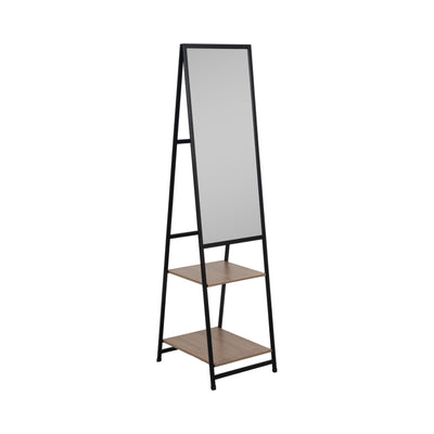 63 Standing Mirror W/ Wood Shelves, Black/natural