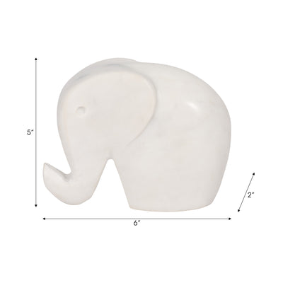 6 Trunk Up Marble Elephant, White