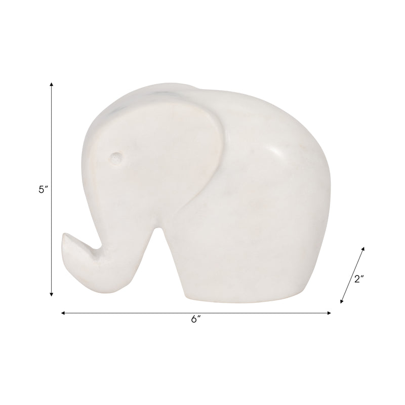 6 Trunk Up Marble Elephant, White