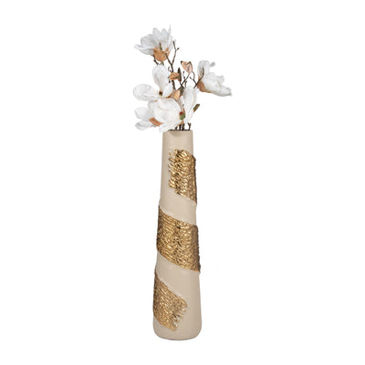 Glass, 22 Aluminum Wrapped Vase, White/gold