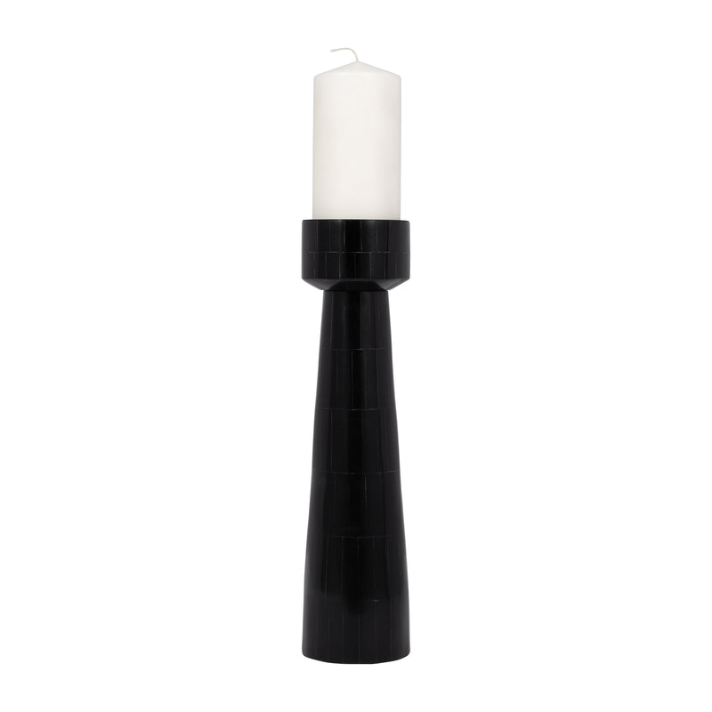 RESIN, 15 PILLAR CANDLEHOLDER, BLACK