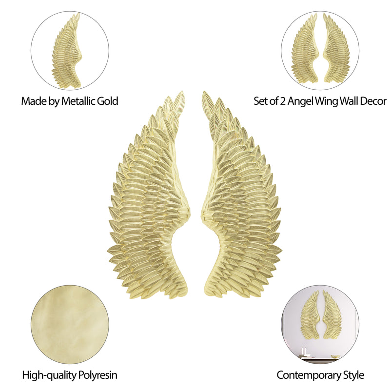 RESIN S/2 ANGEL WINGS WALL ACCENT, GOLD