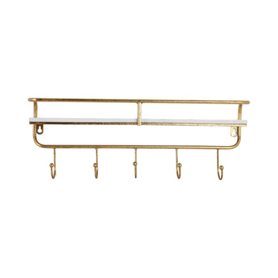 METAL/WOOD 20 5  HOOK WALL SHELF, WHITE/GOLD