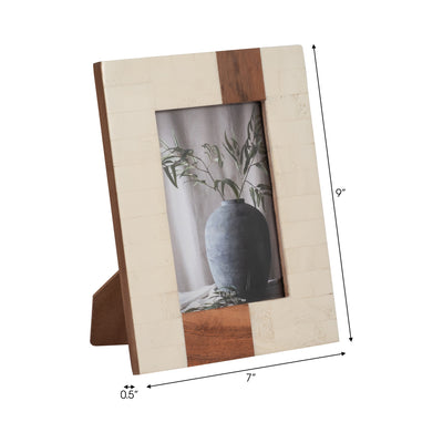 RESIN, 4X6 WOOD STRIPE PHOTO FRAME, IVORY/BROWN