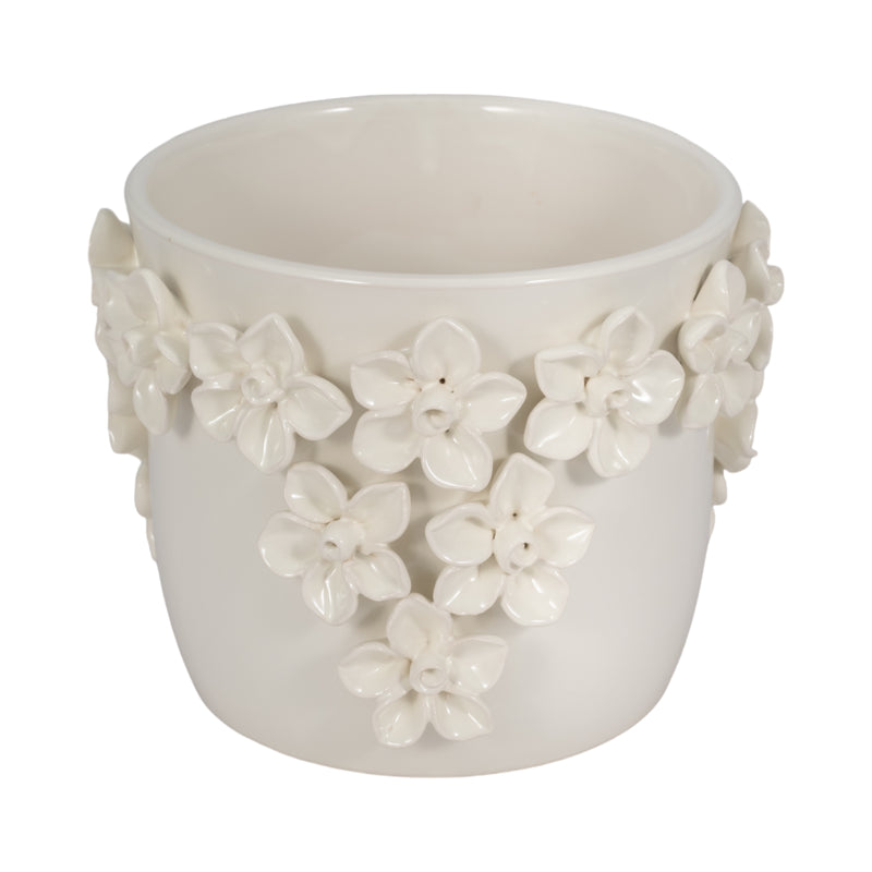 7 Floral Applique Planter, Ivory