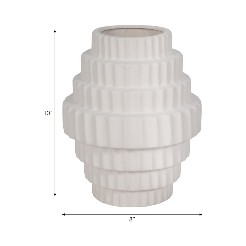 10 Textured Staggered Vase, White