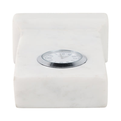 6 Marble Clock On Base, White