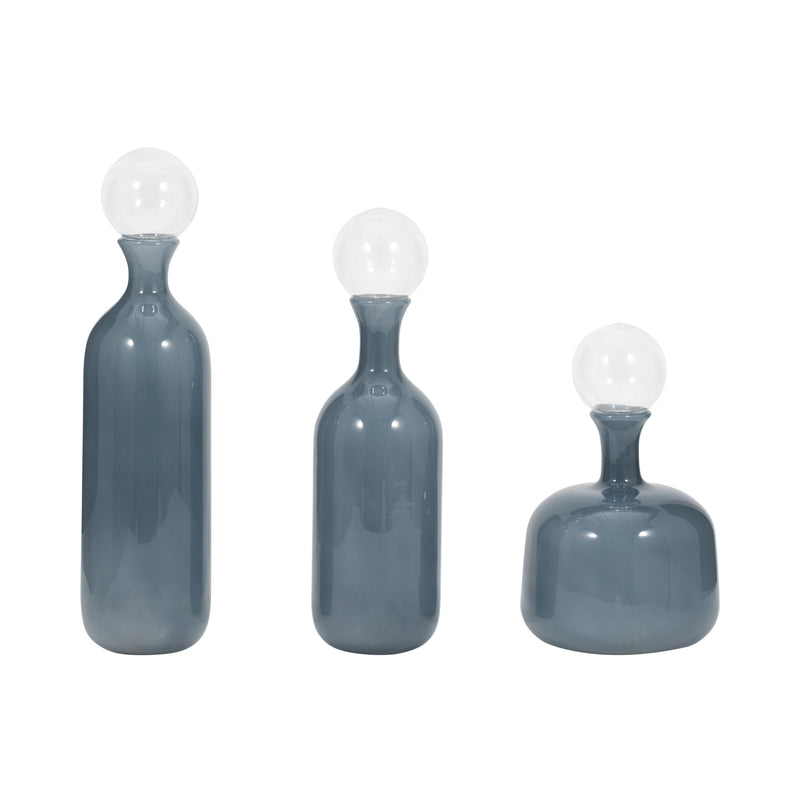 S/3 12/17/19 Jia Blue Lidded Glass Bottles