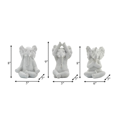 RESIN, S/3, 8H, YOGA ELEPHANTS, WT