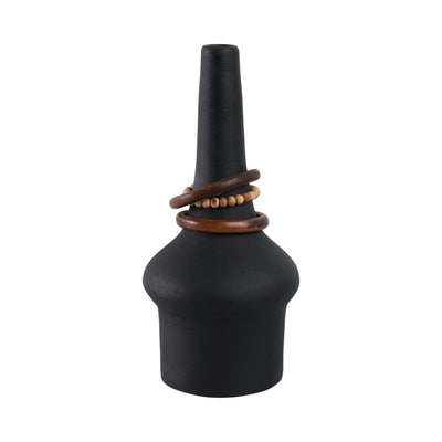 18 Tiago Small Vase With Wood Beads, Blk