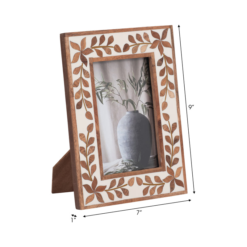 4x6 Wood Inlay Vine Photo Frame, Natural