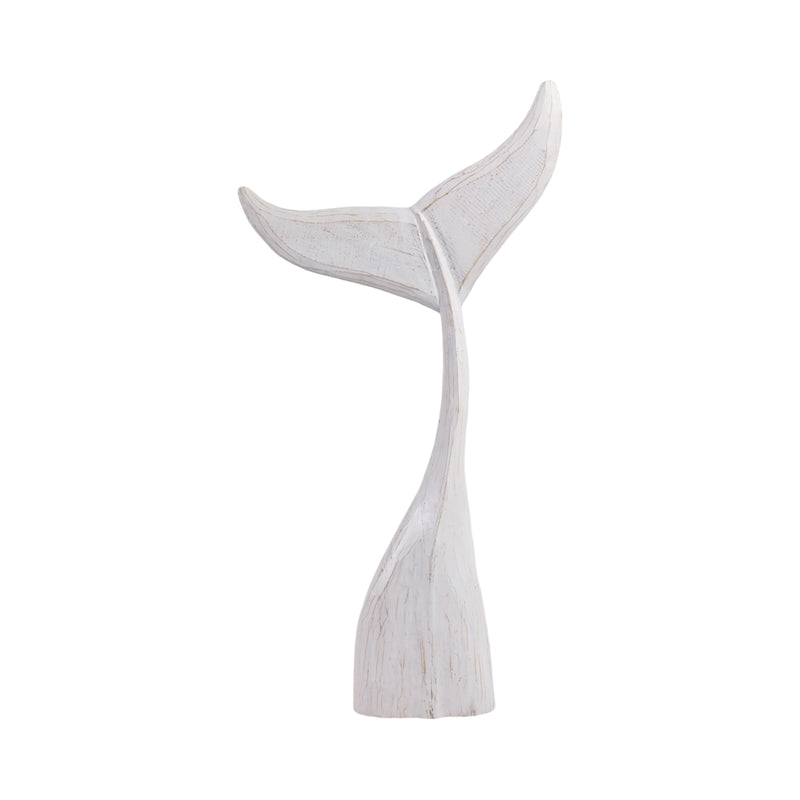 39 Wood Whale Tail Decor, Wht